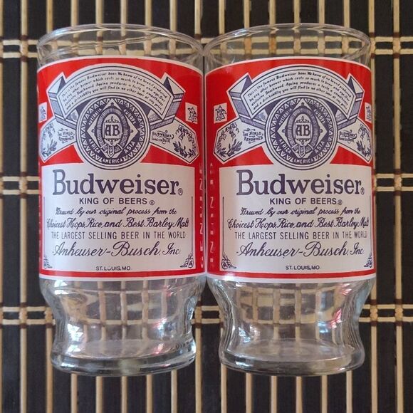 VTG 80s Set Of 2 Budweiser Anheuser Busch Inc 5"H Pint Glasses Drinkware - Picture 1 of 13